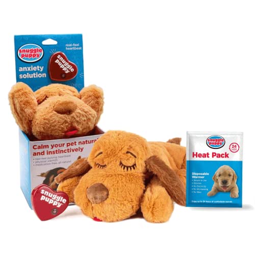 Snuggle Puppy Heartbeat Stuffed Toy for Dogs - Pet Anxiety Relief and Calming Aid - Comfort Toy for Behavioral Training - Biscuit