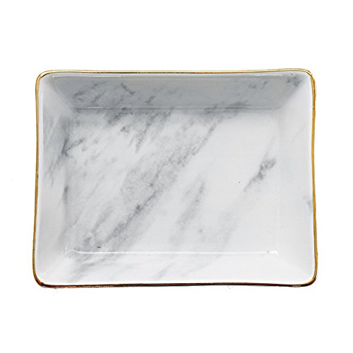 SOCOSY Marble Ceramic Ring Dish Jewelry Dish Ring Holder Jewelry Tray Organizer with Golden Edged Home Decor Wedding Gift (Marble, Medium)