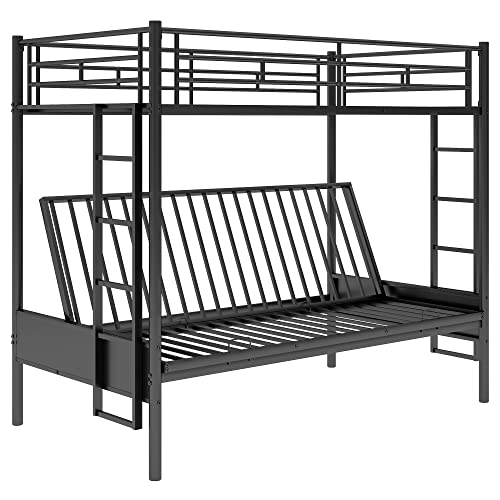 SOFTSEA Metal Twin Over Futon Bunk Bed for Kidswith Two Side Ladders and Full-Length Guardrails (Futon Bunk)