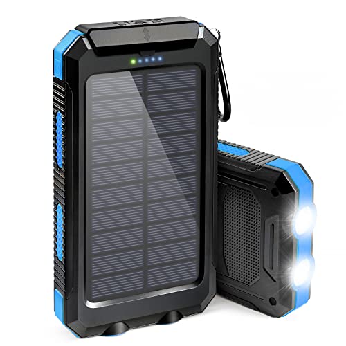 Solar Charger, Battery Pack, 20000mAh Portable Solar Power Bank with 2.1A USB-A Output Ports Compatible with iPhone, Samsung Galaxy, and More, Dual Emergency LED Flashlight Perfect for Hiking, Camping