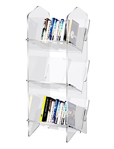 solaround Acrylic Desk Bookcase Storage Organizers Display Narrow Book Shelf (Clear, 3 Tier)