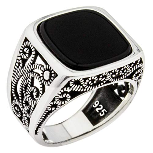 Solid 925 Sterling Silver Onyx Stone Turkish Handmade Luxury Men's Ring (13)