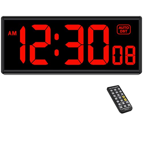 Soobest Digital Wall Clock Timer for Home Gym with Seconds, Large LED Clock Auto DST Dimmer