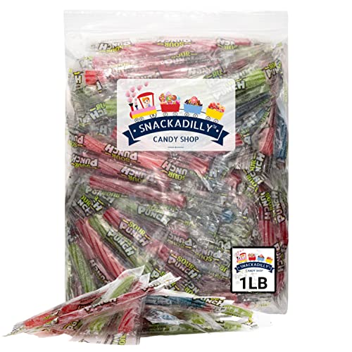 Sour Punch Twists Bulk 1 LB Bag 3" Individually Wrapped Candy, Blue Raspberry, Cherry, Strawberry & Apple flavored Chewy Candies - Packaged by Snackadilly