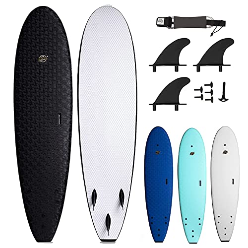 South Bay Board Co. - 7' Ruccus Premium Foam Surfboards - Wax-Free Soft-Top Surfboards - Best Beginner Surfboards for Kids & Adults – Fins & Leash Included - Patented Heat Damage Prevention System