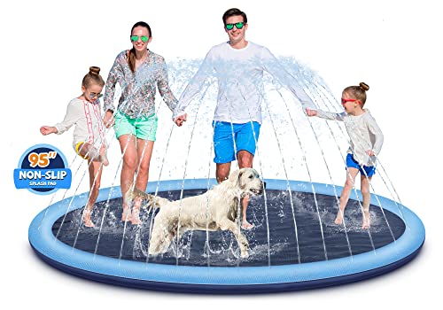 Splash Pad for Kids and Dogs, 95" Extra Large Splash Pad for Toddlers 1-3 and Kids Ages 4-8, Non Slip Thicken Sprinkler Dog Pool Summer Outdoor Water Toys for Backyard