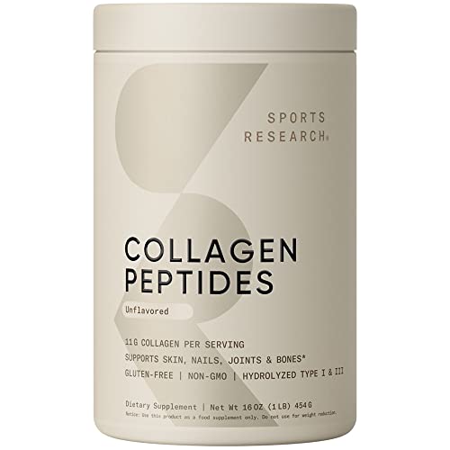 Sports Research Collagen Powder Supplement - Vital for Workout Recovery, Skin, & Nails - Hydrolyzed Protein Peptides - Great Keto Friendly Nutrition for Men & Women - Mix in Drinks (16 Oz)