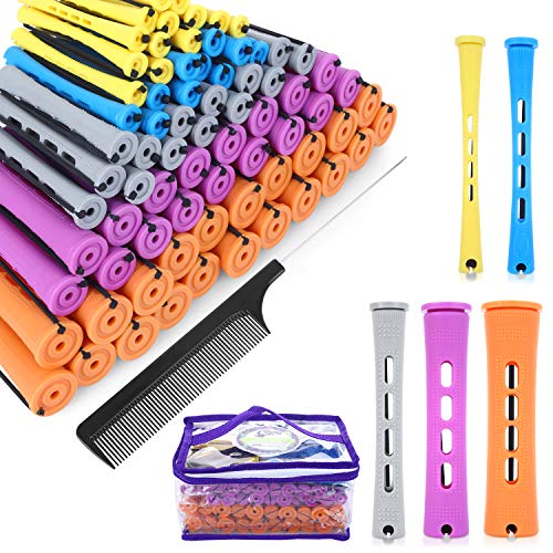 SPTHTHHPY Perm Rods and 100 Pieces 5 Sizes Hair Rollers with Hair Cold Wave Rods Hair Curler for Women Long Short Hair DIY Hairdressing Styling Tools(5 Colors)