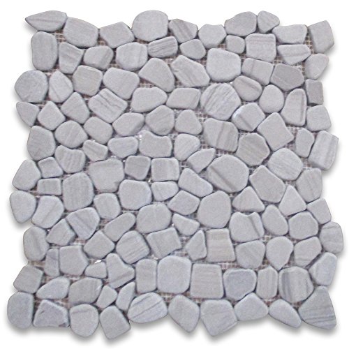 Stone Center Online Athens Grey Wood Grain Marble Pebble Stone River Rocks Mosaic Tile Tumbled Kitchen Bath Wall Floor Backsplash Shower (1 Sheet)