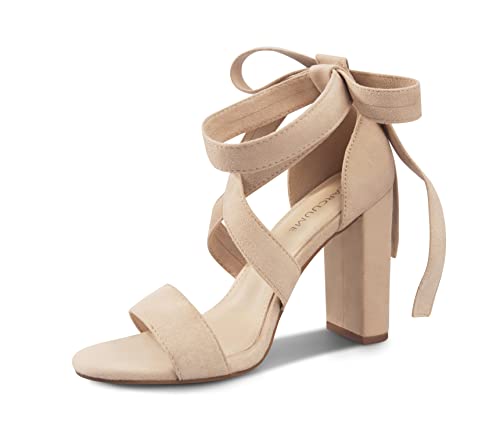 Strappy Heels for Women Chunky Heels High Heeled Sandals with Lace Up Fahsion Casual Nude Block Heel Sandals,Ellery-KHAKI-8