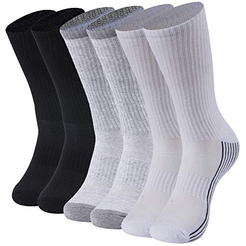 Sunew Long Bamboo Dress Socks, Men’s Thin Moisture Control Indoor Home Crew Sweaty Odor Free Soft Durable Non Slip Trekking Hiking Cycling Socks with Seamless Toe,6 Pairs White/Black/Gray XL