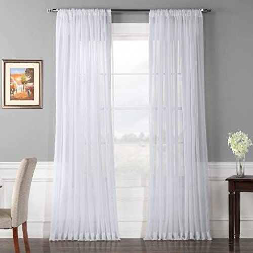 Super Long White Sheer Curtain 120" Long with Rod Pocket - Voile Sheer Curtain Panel