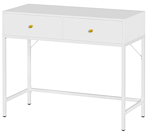 SUPERJARE Vanity Desk with 2 Drawers, Makeup Table, Dressing Table for Bedroom, Computer Desk Wirting Console Table, Adjustable Feet, Metal Frame - White