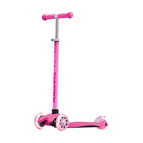 Swagtron K5 3-Wheel Kids Scooter with Light-Up Wheels | Quick Assembly | ASTM-Certified | Height-Adjustable for Boys or Girls Ages 3+ (Pink)