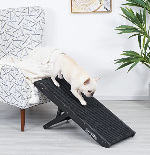 SweetBin 19" Tall Pet Ramp - Small to Medium Dogs and Cats Use - Wooden Folding Portable Dog Ramp Perfect for Couch or Bed with Non Slip Carpet Surface - 4 Levels Height Adjustable Up to 110Lbs