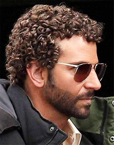 Swiking Mens Short Brown Afro Curly Wig for Male Guy Rocker Wig California Halloween Cosplay Costume Synthetic Fibre Wigs