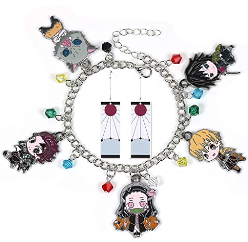 SWUWUWU Anime Bracelets and Earrings Set, Novelty Charm Bracelet Stuff Gifts for Women and Girls