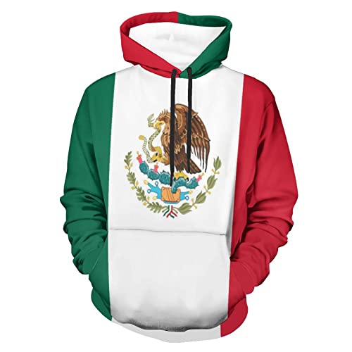 TAK-Seve Mexico Flag Pattern Unisex Sweatshirts Hoodie Pullover with Pockets for Men Women, X-Large