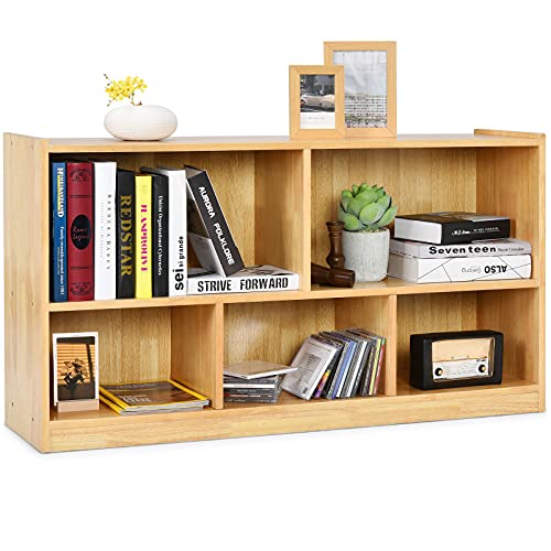 Tangkula Wood Storage Cube Bookcase, 2 Tier 5 Cube Open Shelf Storage Cabinet, Multipurpose Bookshelf, Display Cabinet Shelf for Living Room, Bedroom, Hallway, Kid's Playroom, Reading Nook (Yellow)