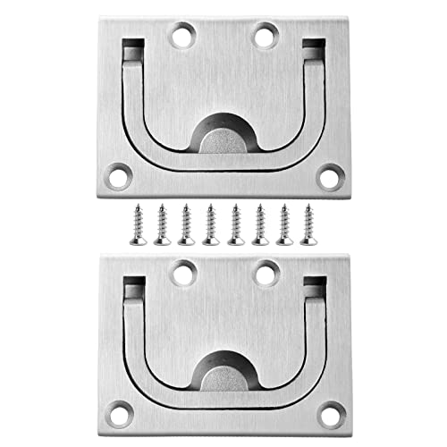 TEANTECH 2 Pack of 316 Stainless Steel Hatch Pull Flush Lift Boat Ring Hatches Pull Handle with Mount Screws Recessed Handles for Boat Deck Hatch Handle or Other Home Furniture etc.