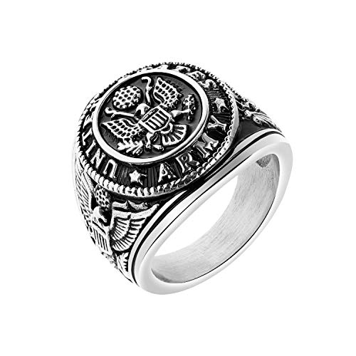 TEMICO Men's Stainless Steel Domineering Vintage United States Army Military Ring Gold/Silver Color