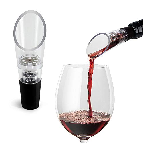 TenTen Labs Wine Aerator Pourer (2-pack) - Premium Aerating Spout and Decanter Set - No-drip or Spills - Improve Taste and Smell Immediately - Gift Box Included - Black