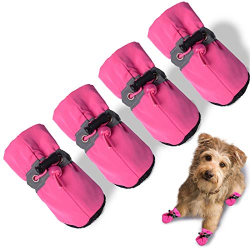 TEOZZO Dog Boots & Paw Protector, Anti-Slip Sole Winter Snow Dog Booties with Reflective Straps Dog Shoes for Small Medium Dogs 4PCS Pink 3