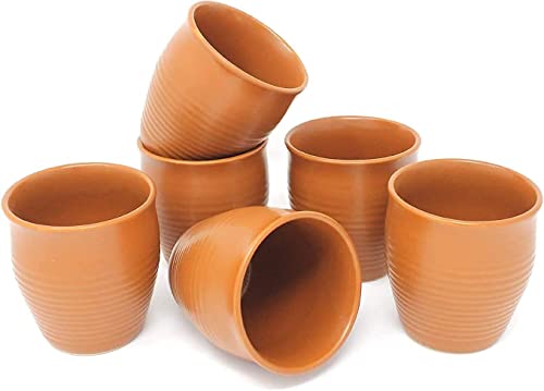 The Black Bee Handmade Eco-Friendly Natural Clay Terracotta Ceramic Chai Kulhad Handcrafted | Reusable Designer Kullad/Tea Cup/Coffee Cup Set of 6 pcs- Reusable Tea and Coffee Cup Set of 6 pcs