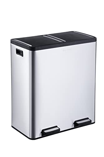 The Step N' Sort 18.5 Gallon Extra Large Capacity, Soft-Step, Dual Trash and Recycling Bin with Removable Inner Bins Silver