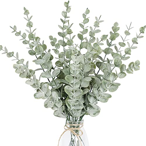 Tiyard 18pcs Eucalyptus Stems Artificial Eucalyptus Leaves Stems Real Grey Green Touch Leaf Branches for Home Office Flowers Bouquet Centerpiece Wedding Decoration