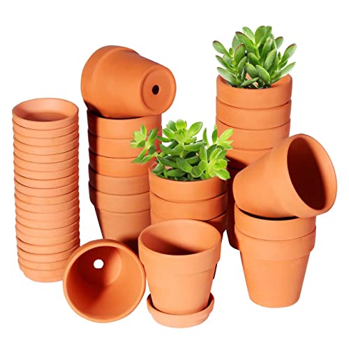 TKSCUSR 3 Inch Terracotta Pots with Saucer-20 Pack，Cactus Terra Cotta Flower Pots with Drainage，Succulent Nursery Clay Pots Great for Plants,DIY Crafts, Wedding Favor