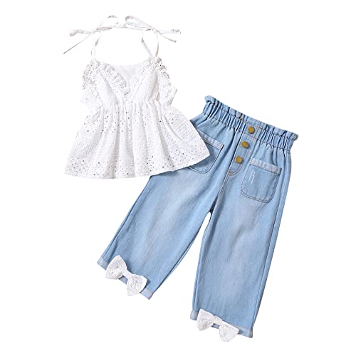 Toddler Baby Girl Summer Clothes 2Pcs Kids Girls Fashion Outfits Crop Top+ Jeans Denim Pants Set (White1, 2-3 Years)