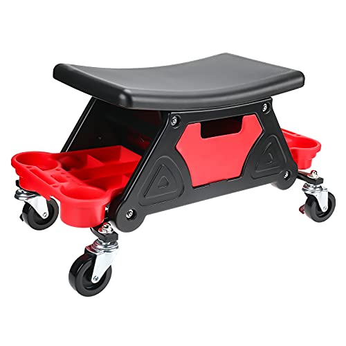 Toolly Rolling Mechanic Stool, 300 Lbs Capacity Detailing Garage Roller Chair Creeper Seat with Pull Out Storage Drawer for Brake Jobs, Car Detailing, Cleaning