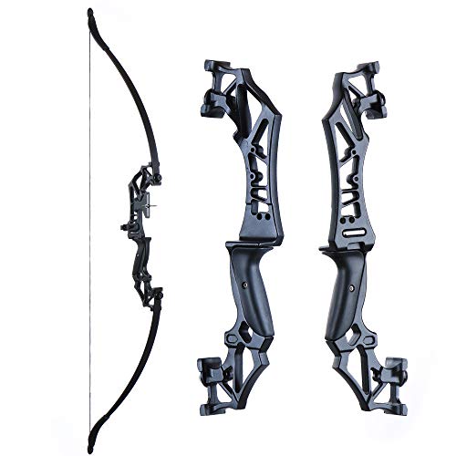 TOPARCHERY Archery Takedown Recurve Bow Hunting Long Bow Alloy Riser for Outdoor Shooting Training- Right Hand - Draw Weight 30lbs 40lbs - with Arrow Sight, Arrow Brush (Black-40lb)