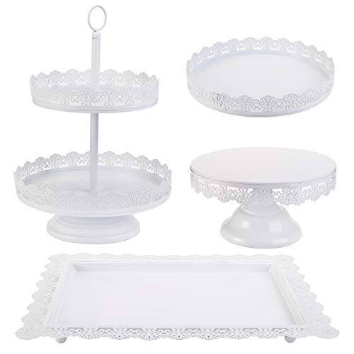 TOPZEA Set of 4 Cake Stands, White Metal Cupcake Holder Tray Dessert Buffet Treat Table Stands Platter Set Tiered Serving Tower Cake Pop Fruit Display Plates for Wedding, Party, Birthday, Anniversary