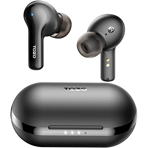 TOZO A2 Mini Wireless Earbuds Bluetooth 5.3 in Ear Light-Weight Headphones Built-in Microphone, IPX5 Waterproof, Immersive Premium Sound Long Distance Connection Headset with Charging Case, Black