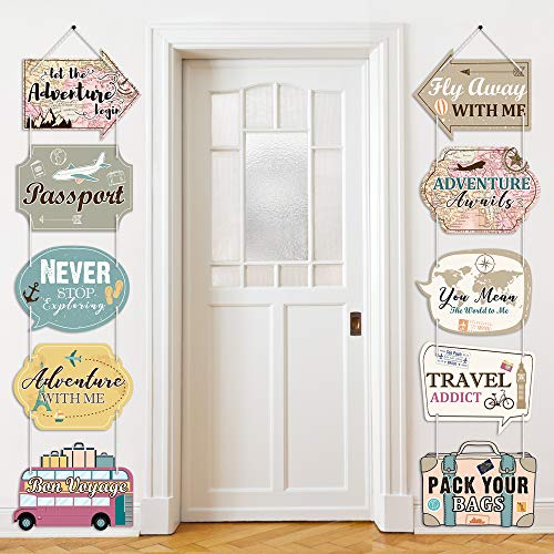 Travel Party Decorations Let The Adventure Begin Sign Travel Cutouts Bon Voyage Banner Adventure Signs Supplies Door Sign Travel Themed Birthday Party Wall Decoration Signs 10 Counts