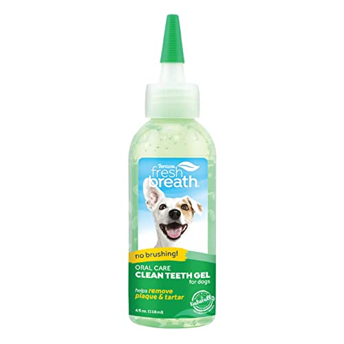 TropiClean Fresh Breath NO BRUSH Clean Teeth Oral Care Gel for Dogs, 4oz - Dental Care Toothpaste Gel Helps Remove Plaque & Tartar + Breath Freshener