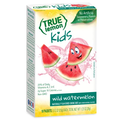 TRUE LEMON KIDS Wild Watermelon (10 Packets) - Hydration for Kids - No Preservatives, No Artificial Flavors, No Artificial Sweeteners - Low Sugar Water Flavoring - Drink Mix for Kids - Kids Juice Powdered Drink Mix