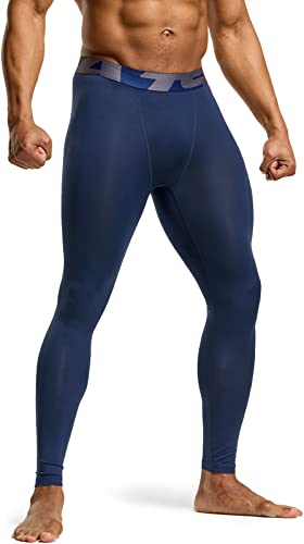 TSLA Men's Compression Pants, Cool Dry Athletic Workout Running Tights Leggings with Pocket/Non-Pocket, Hyper Control Pants Navy, Large
