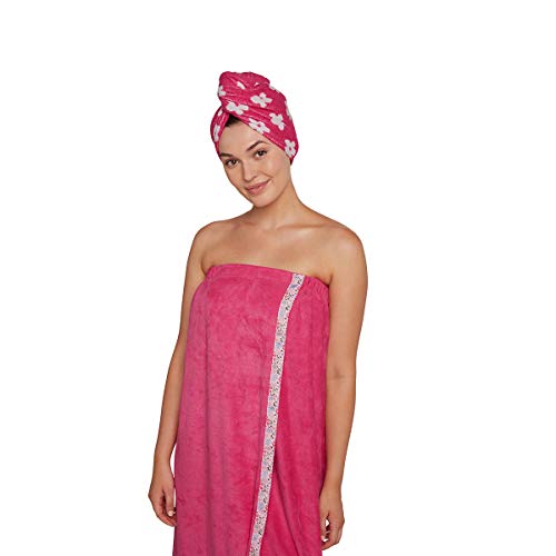 Turbie Twist Cotton Hair Towel & Bath Wrap Combo Pack (Pink Flowers)