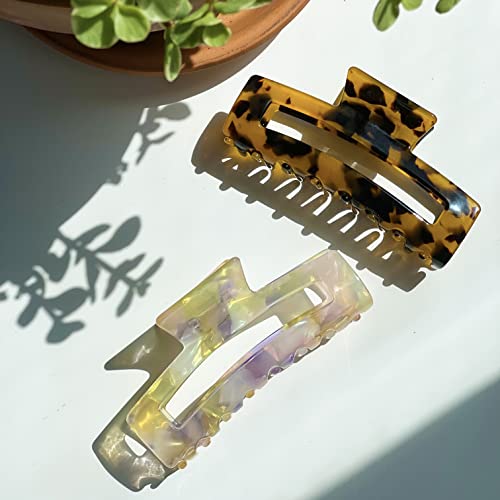 Two Oh One 2PCS Eco-Friendly Large Jumbo Cellulose Acetate Tortoise Shell Hair Clip Claw Strong Hold Women's Accessory for all Hair Type