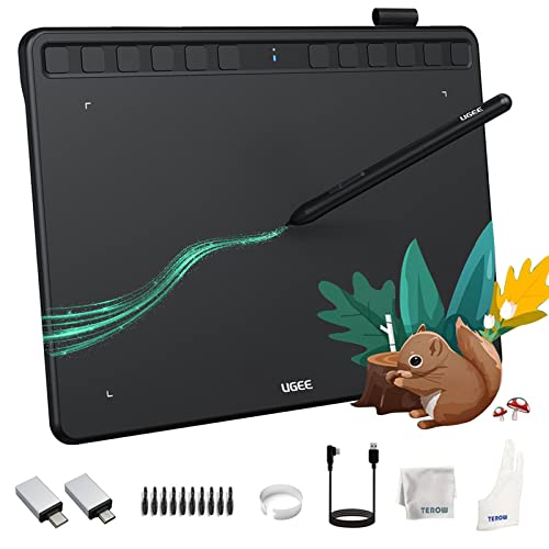 UGEE Graphics Tablet S1060 Digital Drawing Tablet 10x6.27 Inch Ultrathin Art Pad with 12 Hot Keys & 8192 Levels Battery-Free Stylus for Sketch/Online Teaching/Note-Taking