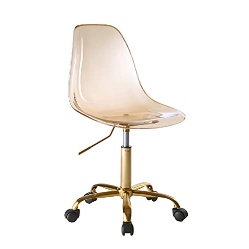 Urban Shop Acrylic Rolling Desk Chair, Tan 21.25D x 19.68W x 34H Inch