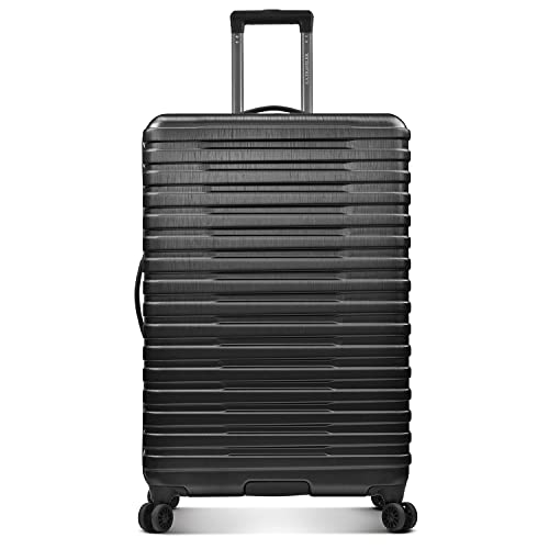 U.S. Traveler Boren Polycarbonate Hardside Rugged Travel Suitcase Luggage with 8 Spinner Wheels, Aluminum Handle, Black, Checked-Large 30-Inch