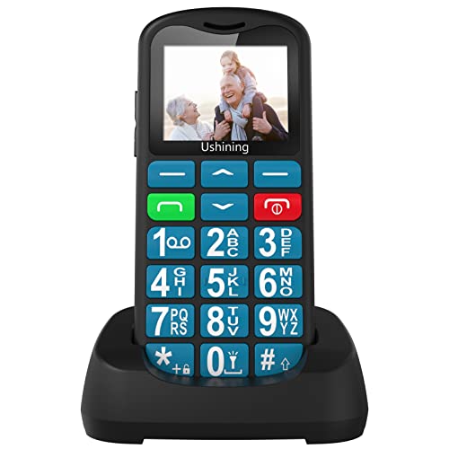 USHINING 4G LTE Unlocked Senior Cell Phone Big Button Type-C Charger Seniors Feature Phone SOS Calling Basic Phone for Elderly Unlocked Feature Cell Phone with Charging Dock (Blue)