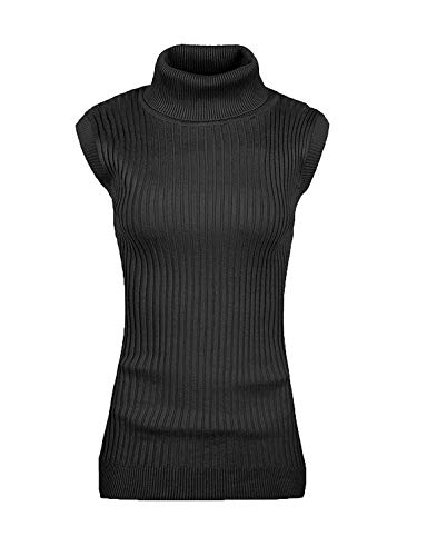 v28 Women Sleeveless High Neck Turtleneck Stretchable Knit Sweater Top-S,Black