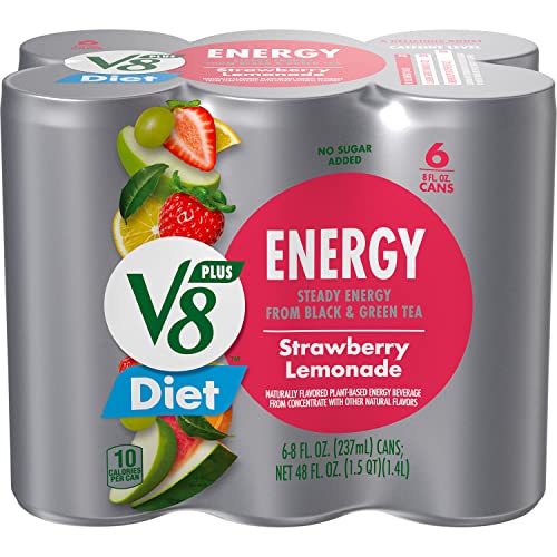 V8 +ENERGY Diet Strawberry Lemonade Energy Drink, Contains 10 Calories Per Serving, 8 FL OZ Can (4 Packs of 6 Cans)