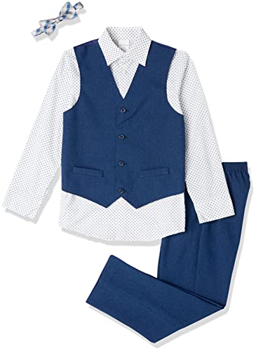 Van Heusen Boys' 4-Piece Formal Suit Set, Vest, Pants, Collared Dress Shirt, and Tie, Blue Jean, 4T