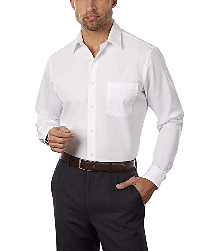 Van Heusen Men's Poplin Fitted Solid Point Collar Dress Shirt, White, 16.5" Neck 34"-35" Sleeve